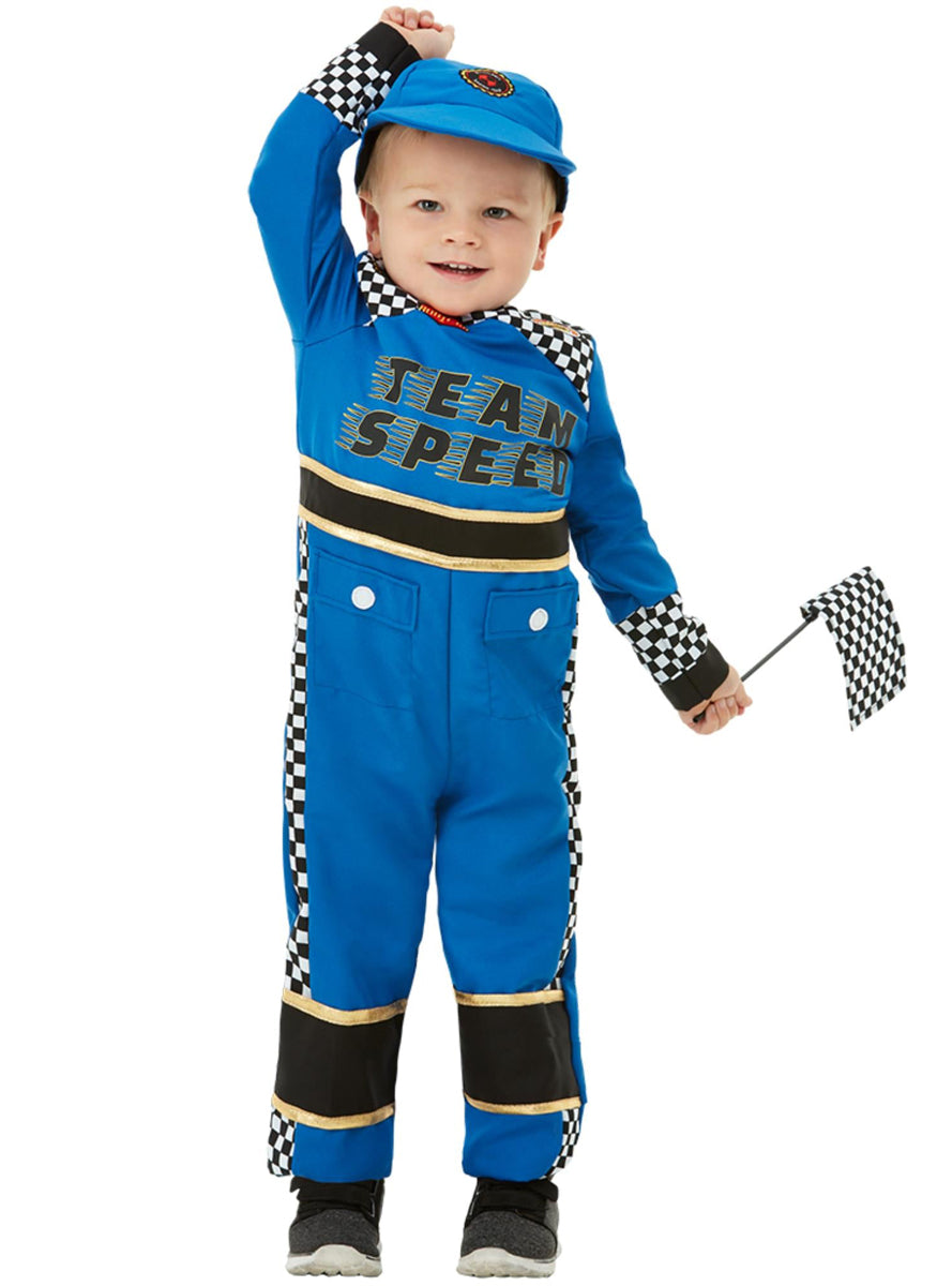 Toddler Blue Race Car Driver Costume - Alternative Image