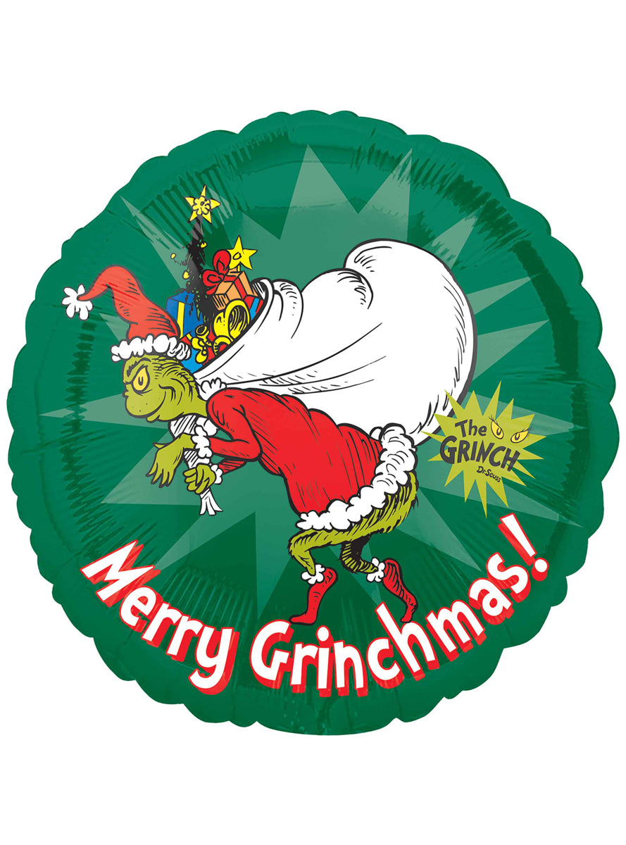 The Grinch Green Christmas Self Sealing Foil Balloon 45cm Front Image