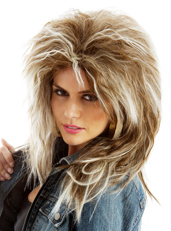 Tina Womens 80s Blonde And Brown Rock Diva Costume Wig - Side Image