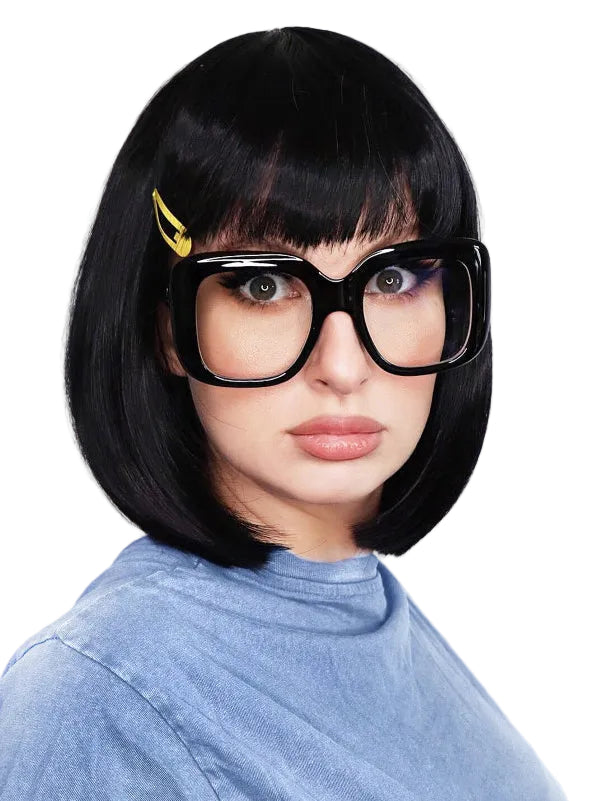 Tina Womens Black Bob Costume Wig Glasses And Hairclip Set - Main Image