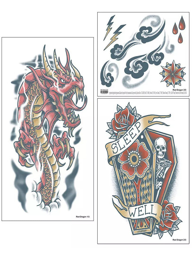 Tinsley Transfers Red Dragon Deluxe Temporary Tattoo Sleeve - Alternative Image