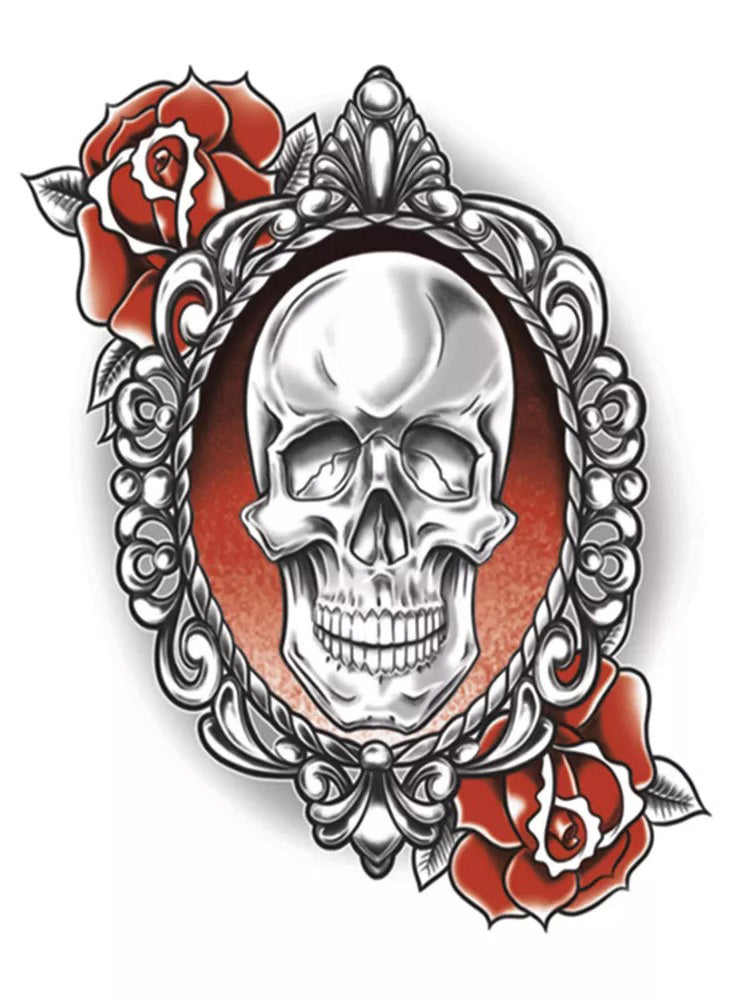 Tinsley Transfers Gothic Skull and Roses Temporary Tattoo - Close Image