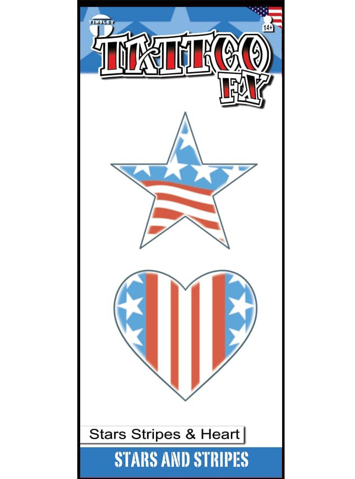Tinsley Transfers Stars Stripes and Heart Realistic Temporary Tattoo - Main Image