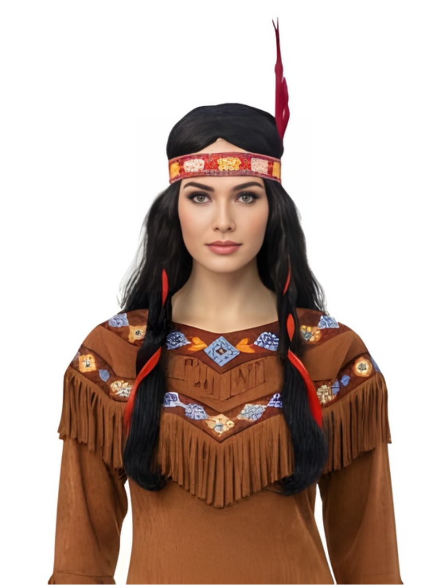 Nativa American Indian Black Costume Wig - Main Image