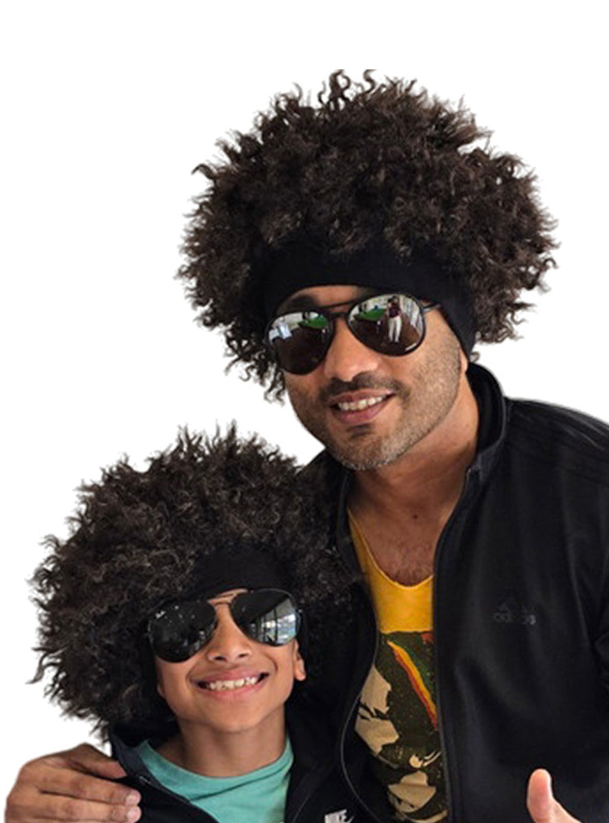 Urban Afro Brown Costume Wig On Headband - Group Image