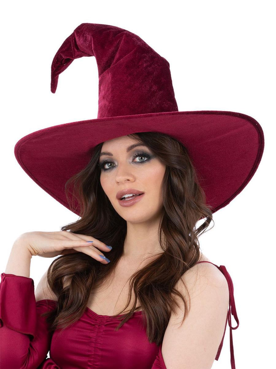 womens crooked velvet red witch hat - Main image