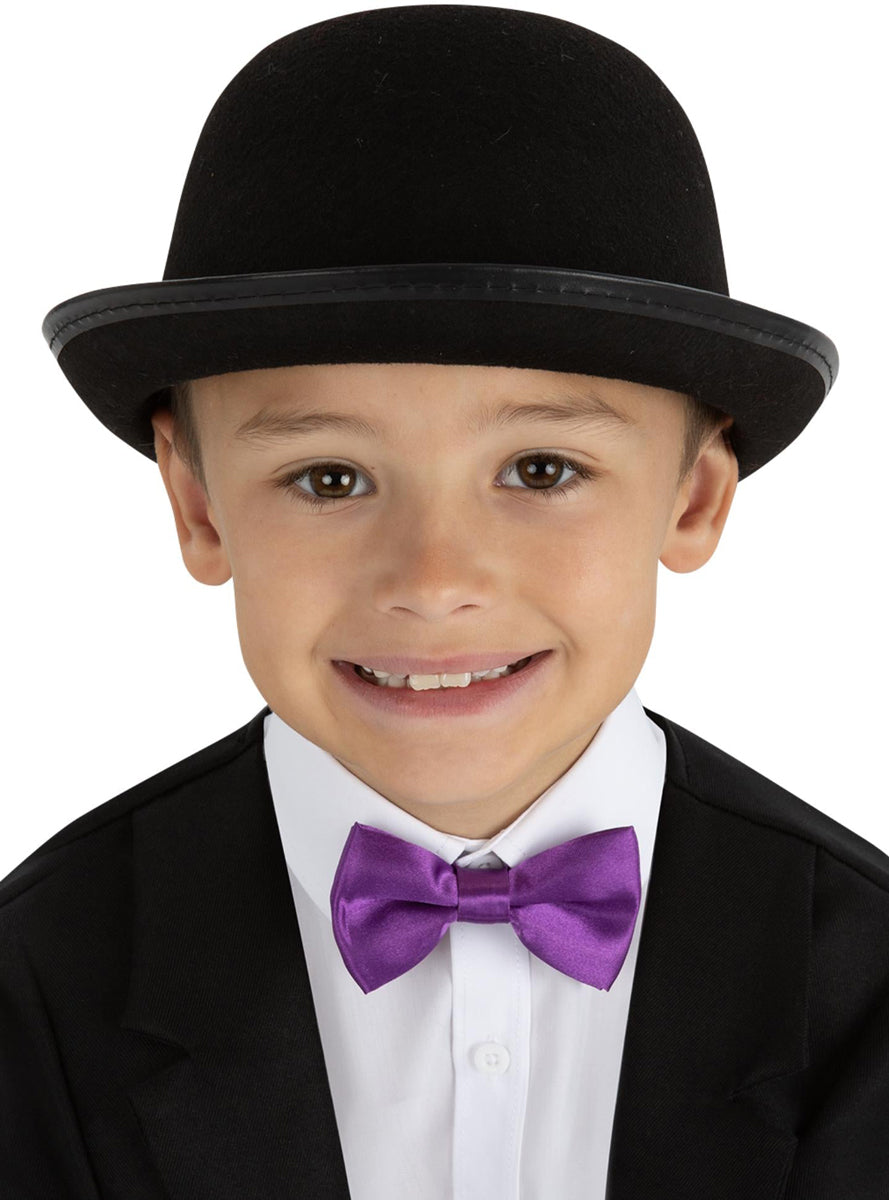 Kids Black Victorian Bowler Hat - Main Image