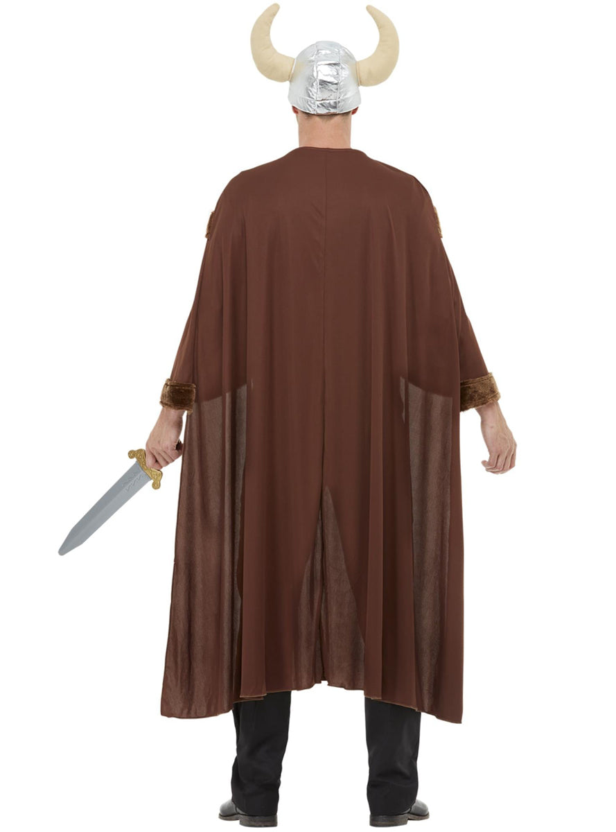 Mens Brown Viking Cape and Helmet Costume Set - Back Image