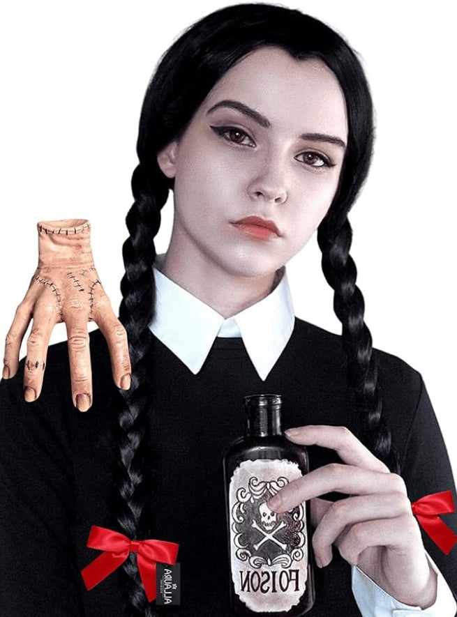 Wednesday Womens Long Plaited Halloween Costume Wig - Alternative Image