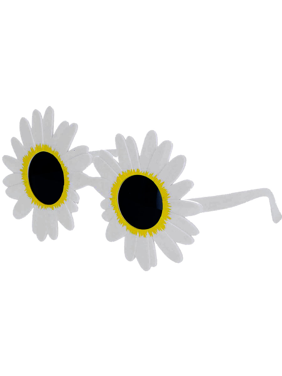 White Daisy Flower 70s Costume Glasses - Side Image