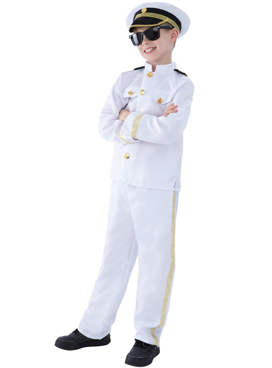 Boys White Navy Captain Costume - Alternative Image