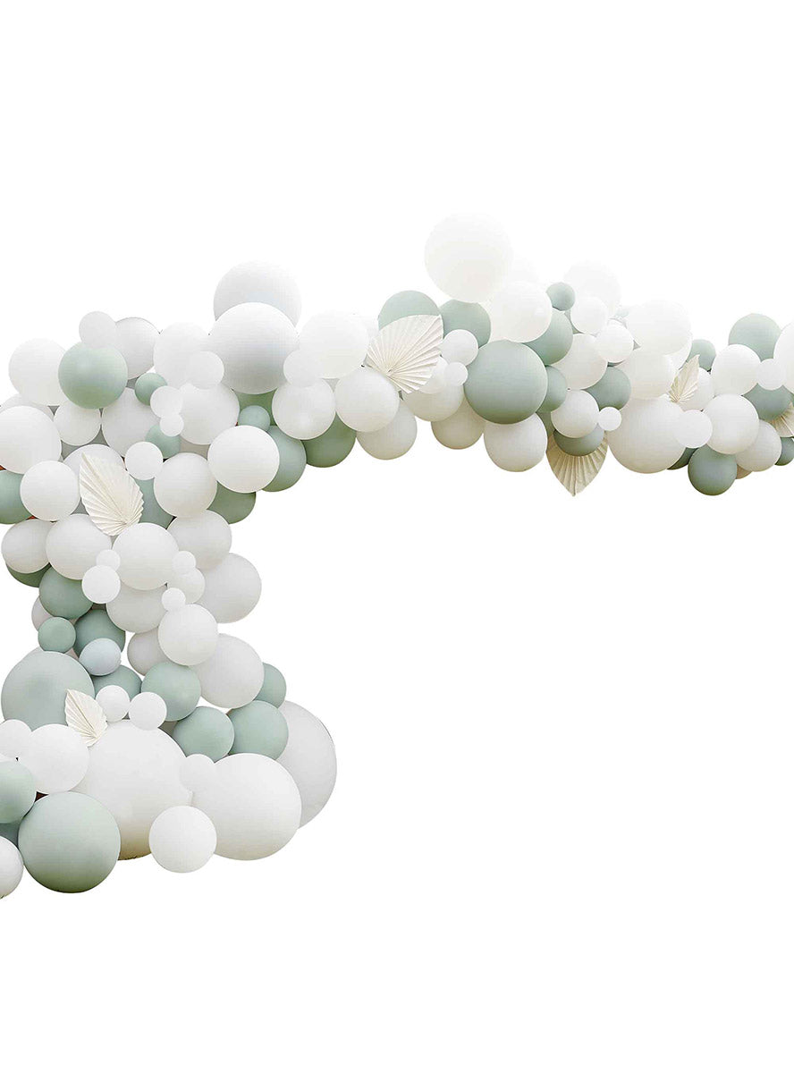 Balloon Arch Kit in Sage and White with Fans - Main Image