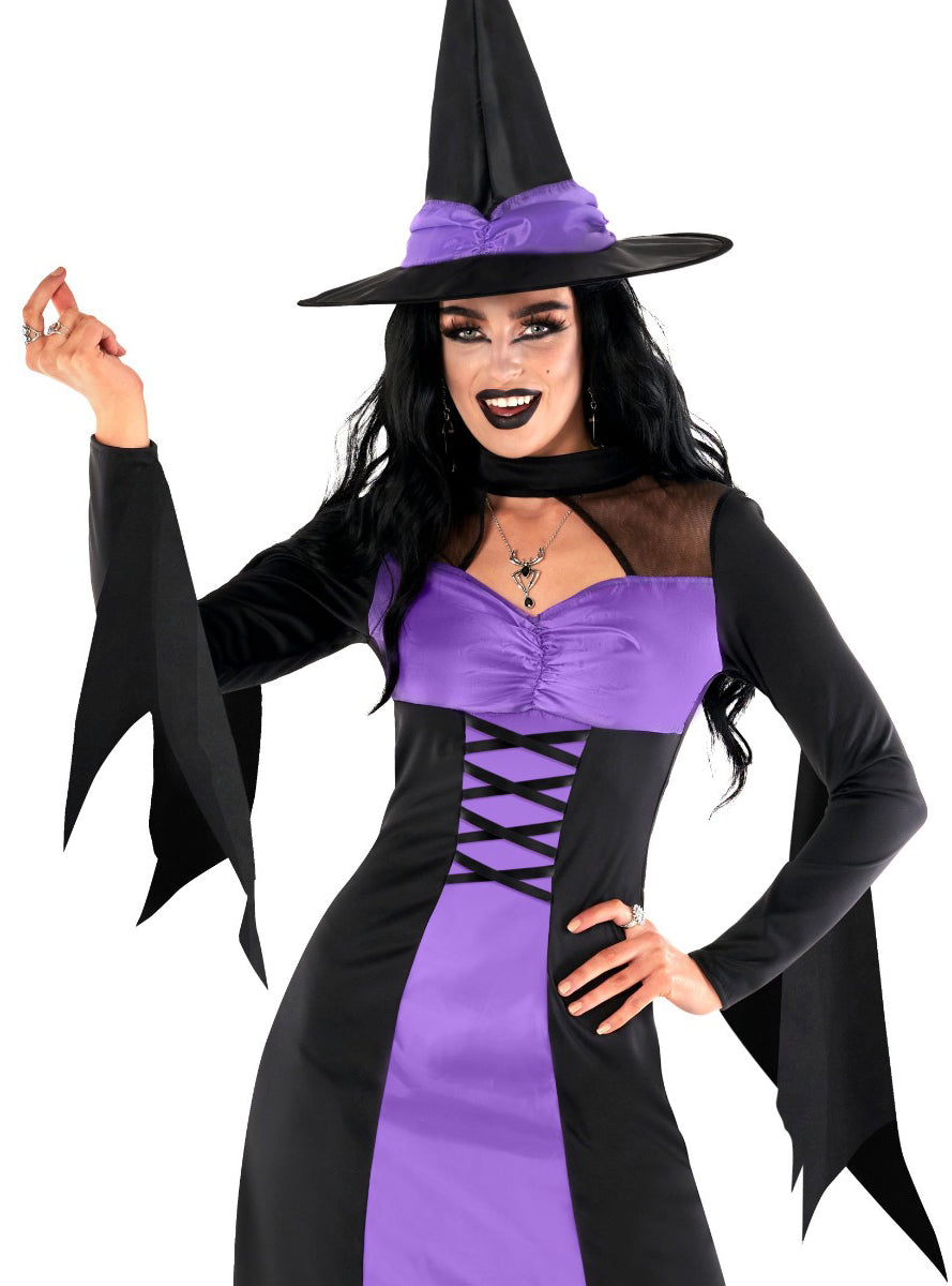 Purple and Black Wicked Witch Womens Costume - Close Image