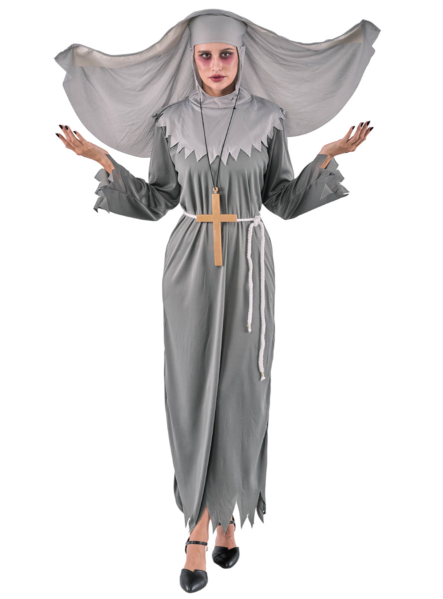 Main image of Winged Grey Evil Nun Womens Halloween Costume