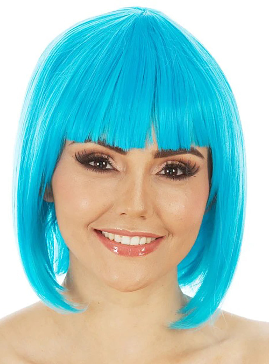 Bright Blue Short Bob Wig with Fringe