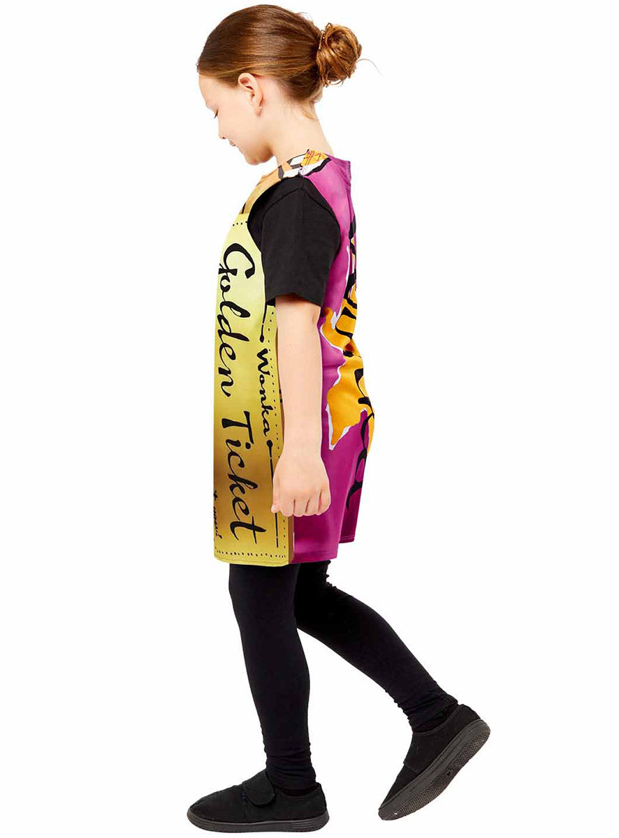 Side image of Golden Ticket Girls Willy Wonka Bar Book Week Costume