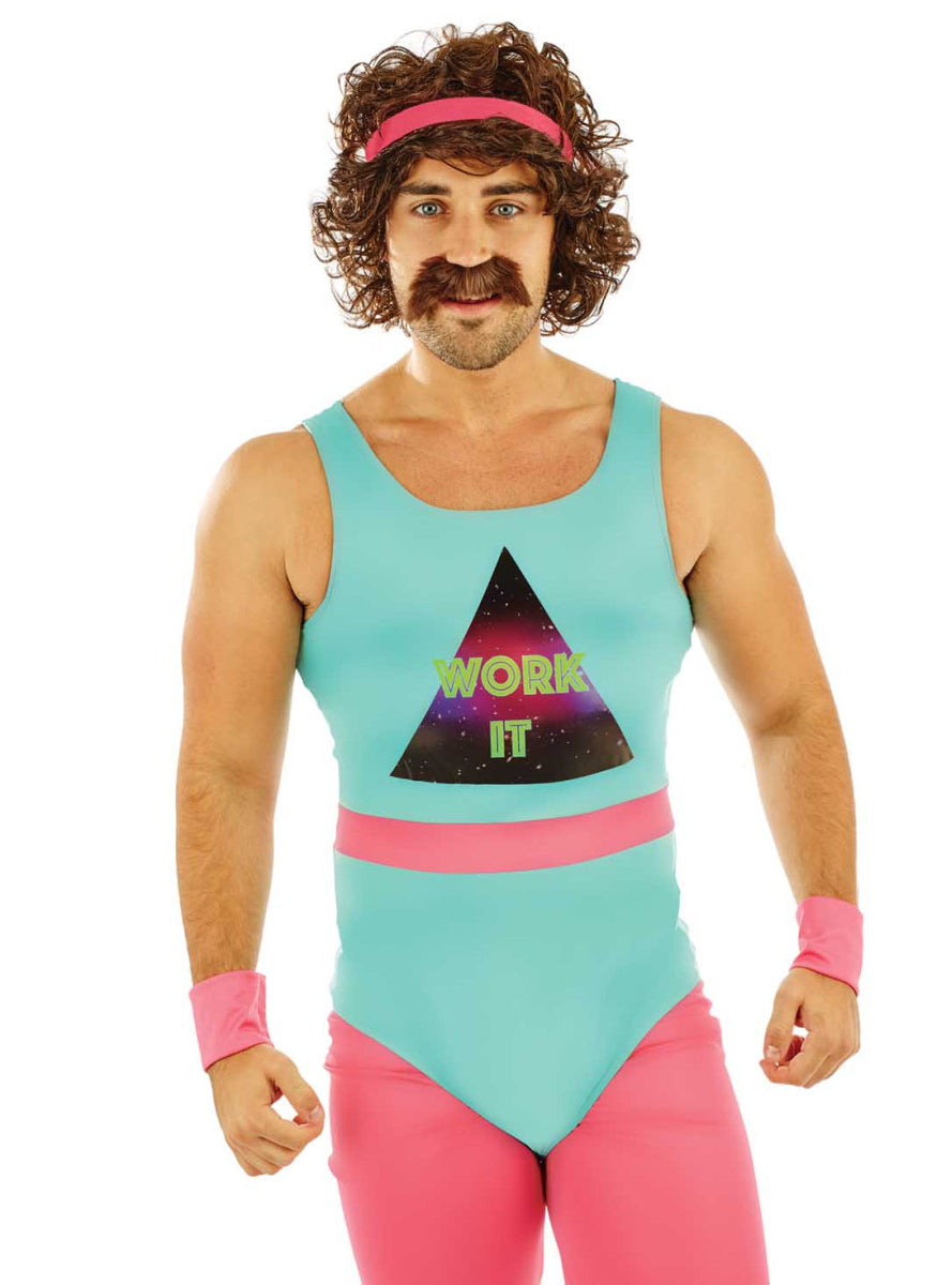 80s Plus Size Mens Work It Fitness Instructor Costume - Close Image