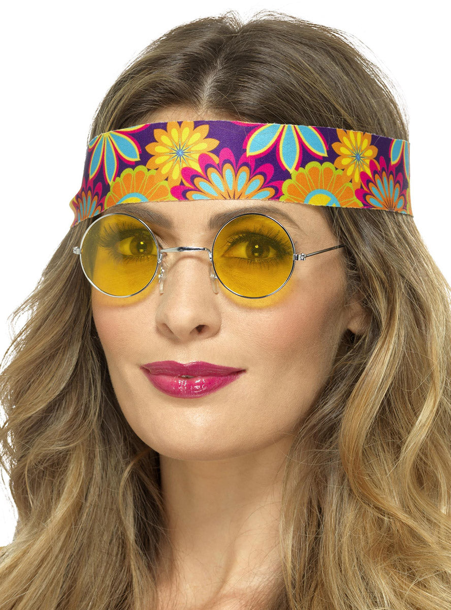 1970s Yellow Lens Womens Hippie Costume Glasses
