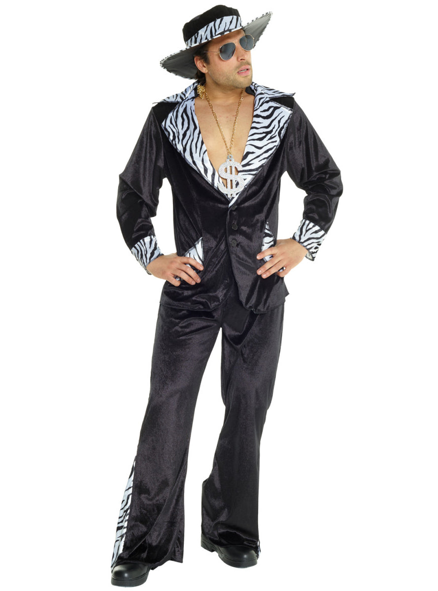 Black Zebra Print Mens Pimp Suit 1970s Costume - Main Image