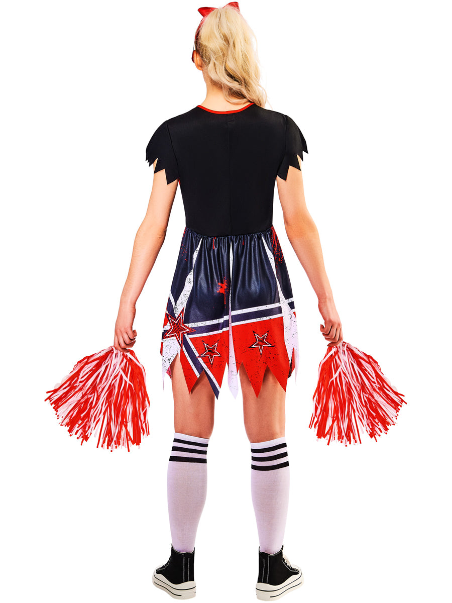 Plus Size Womens Zombie Cheerleader Halloween Costume - Back Image