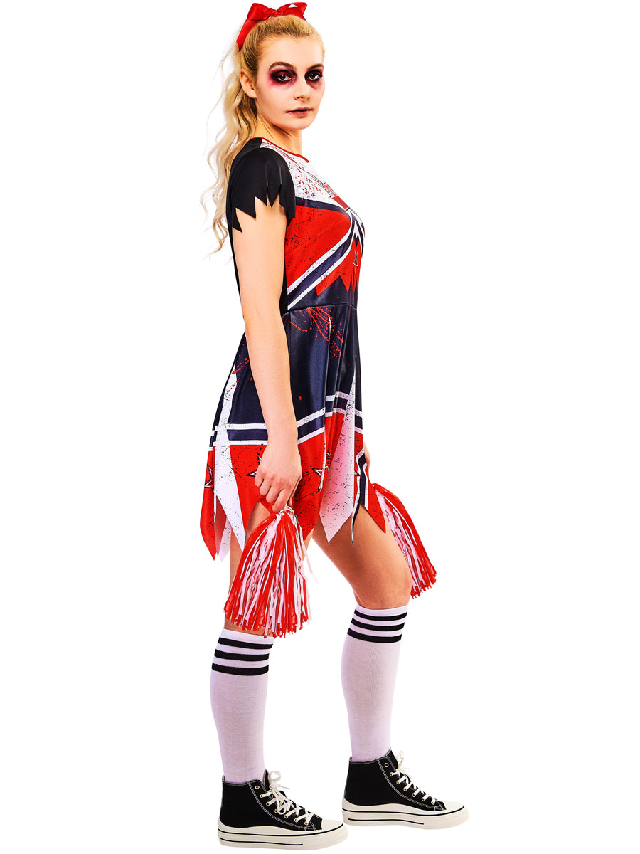 Plus Size Womens Zombie Cheerleader Halloween Costume - Side Image