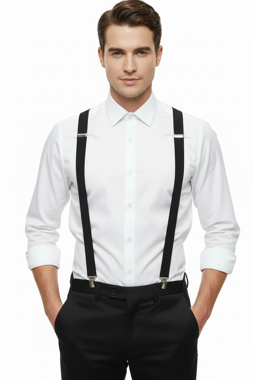 Adjustable Stretchy Black Costume Suspenders Main Image