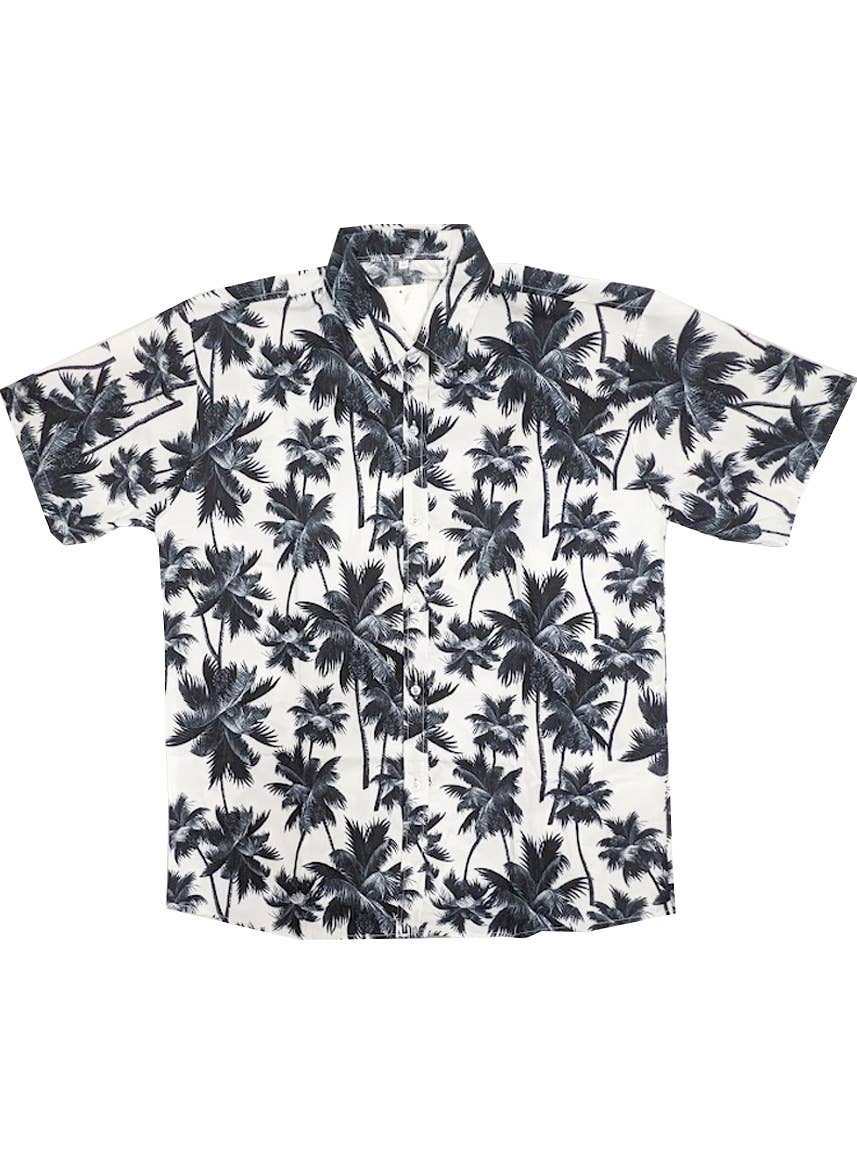 Image of Palm Tree Print Men's Black and White Hawaiian Shirt - alternative image