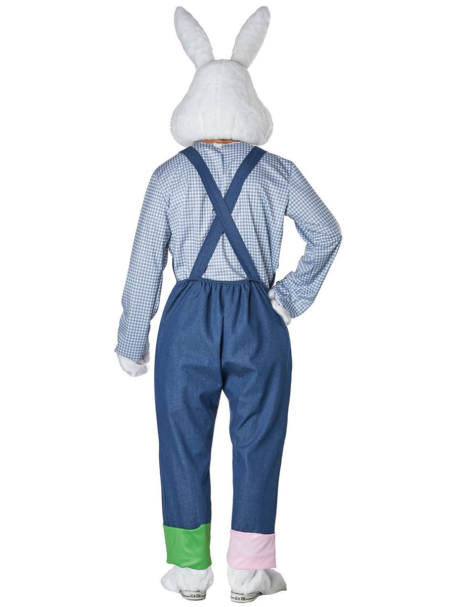 Adults Easter Bunny Mascot Costume With Blue Overalls -Back Image