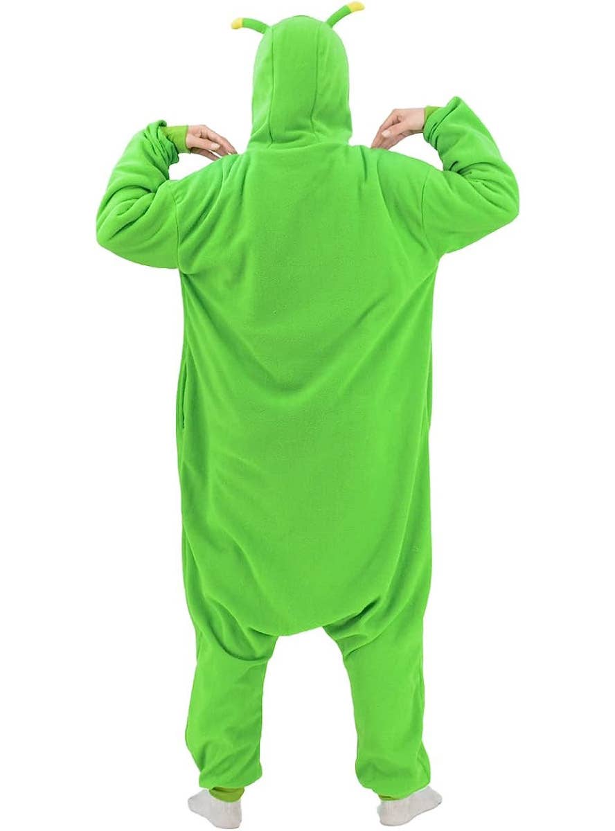 Image of Intergalactic Adult's Plush Green Alien Onesie Costume - Back View