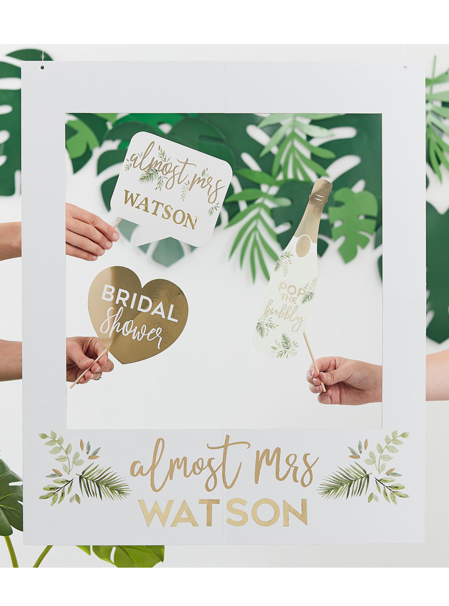 Almost Mrs Gold Foiled 70cm Customisable Hen Party Photo Booth Frame - Lifestyle Image