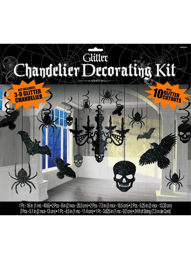 Black Glitter Cut Out Chandelier Decorating Kit for Halloween - Alternate Image