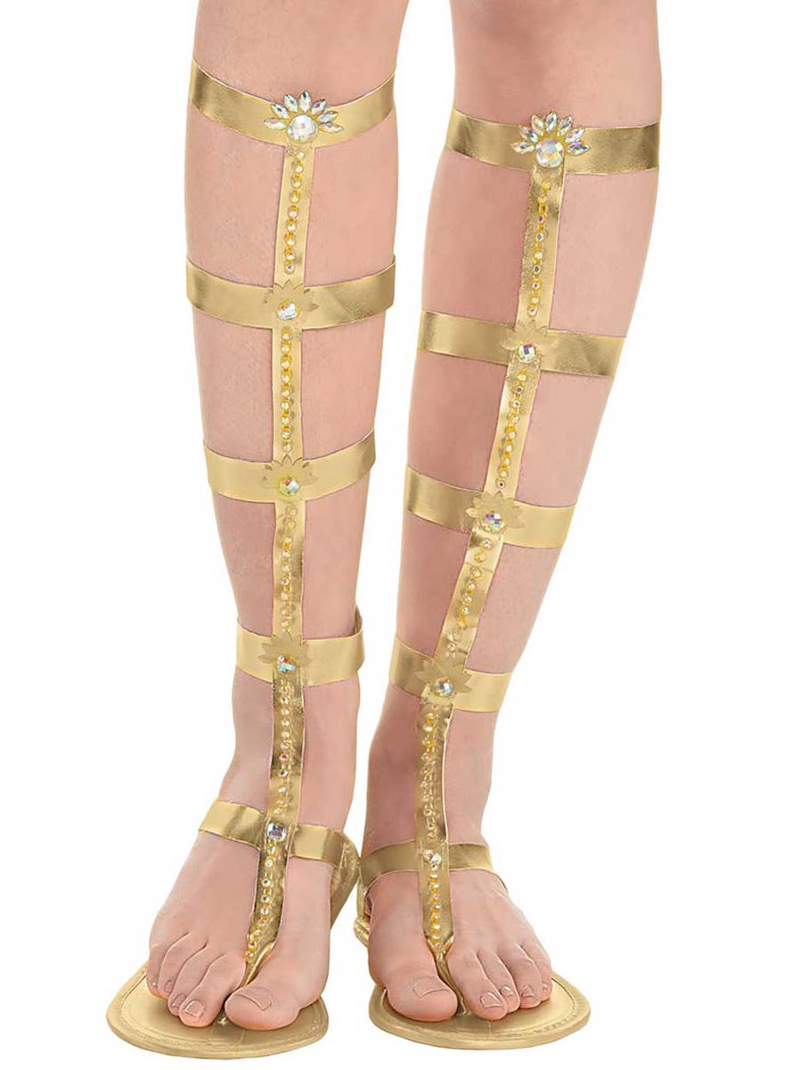 Strappy Gold Goddess Costume Sandals for Women - Close Image