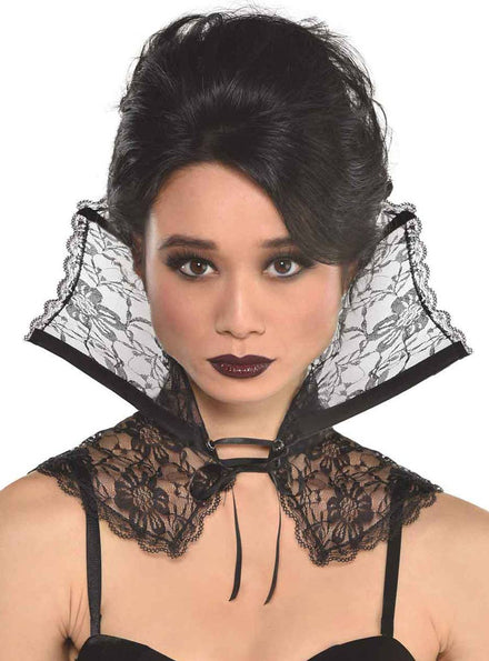 Image of Stand Up Black Lace Vampire Collar Halloween Accessory
