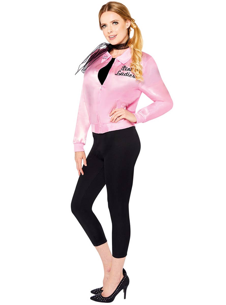 Classic Pink Satin Women's Pink Ladies Costume - Side Image
