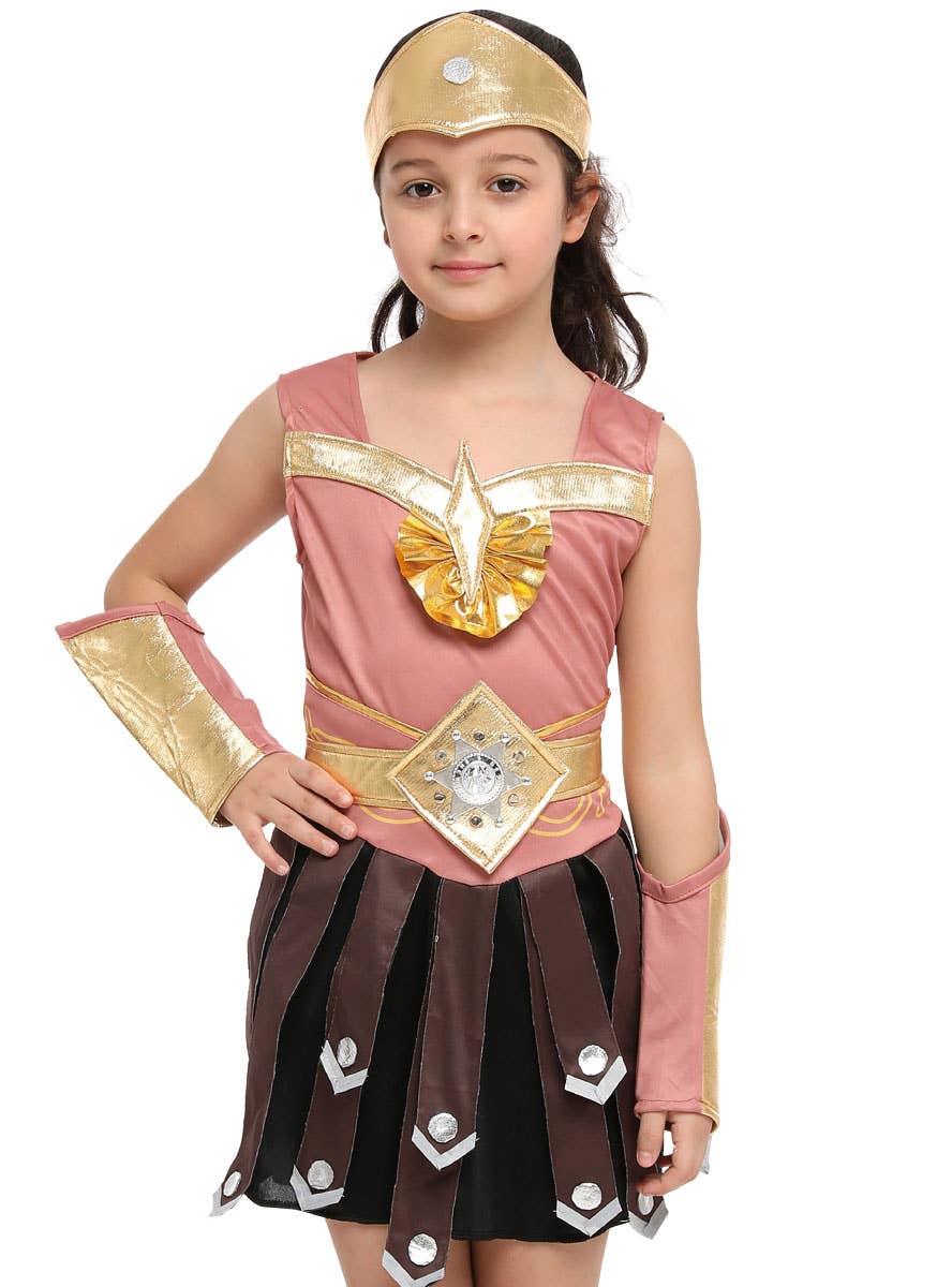 Image of Amazon Warrior Girl's Wonder Woman Superhero Costume - Close View