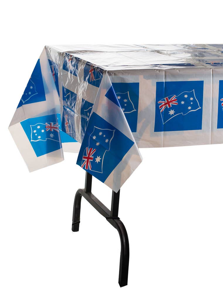 White Australia Day Party Table Cover with Australian Flags - Main Image