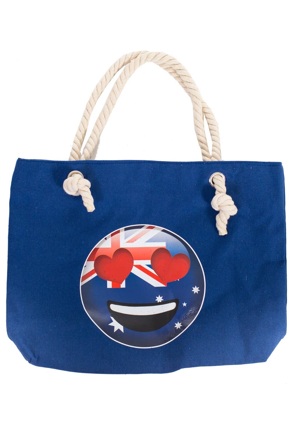 Navy Blue Australia Day Heart Eyes Emoji Face Flag Beach Bag Australia Day Merchandise - Main Image