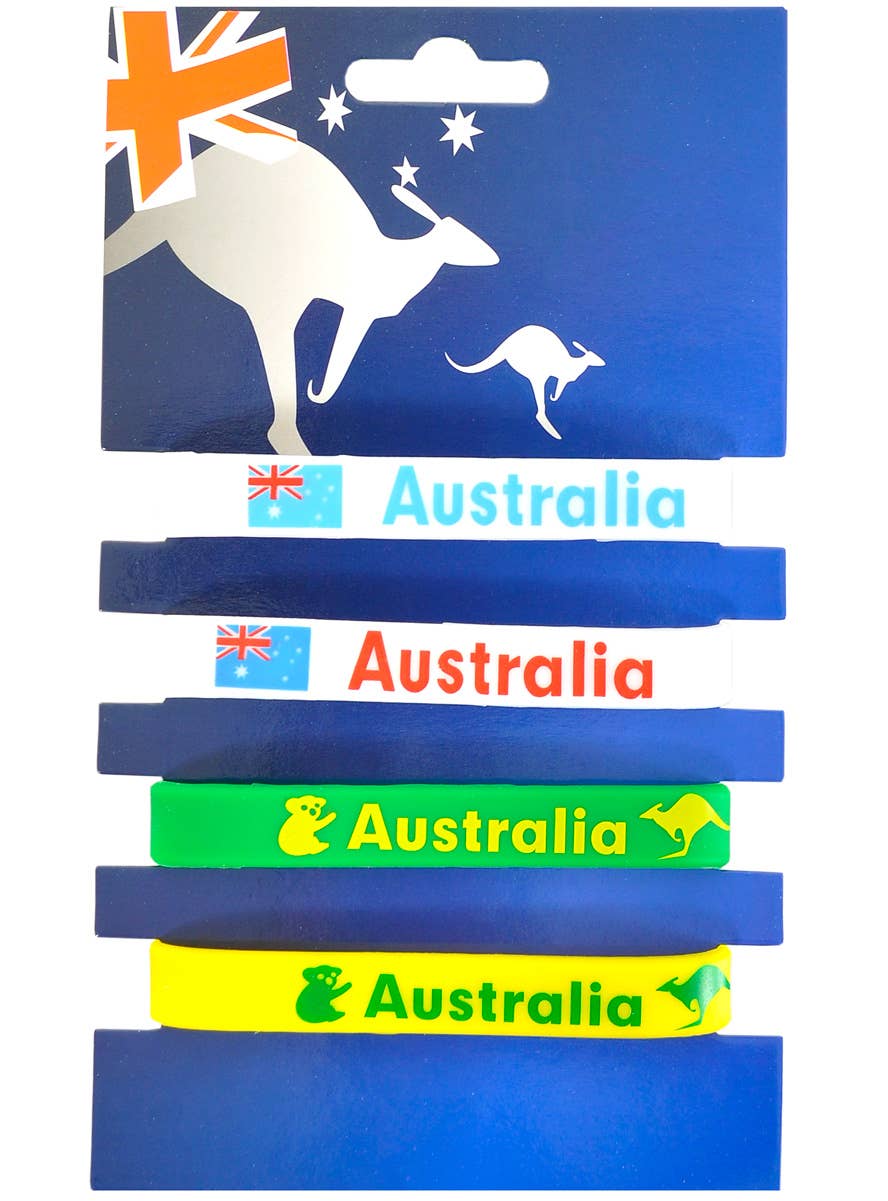 Set of 4 Assorted Aussie Australia Day Rubber Bracelets - Main Image