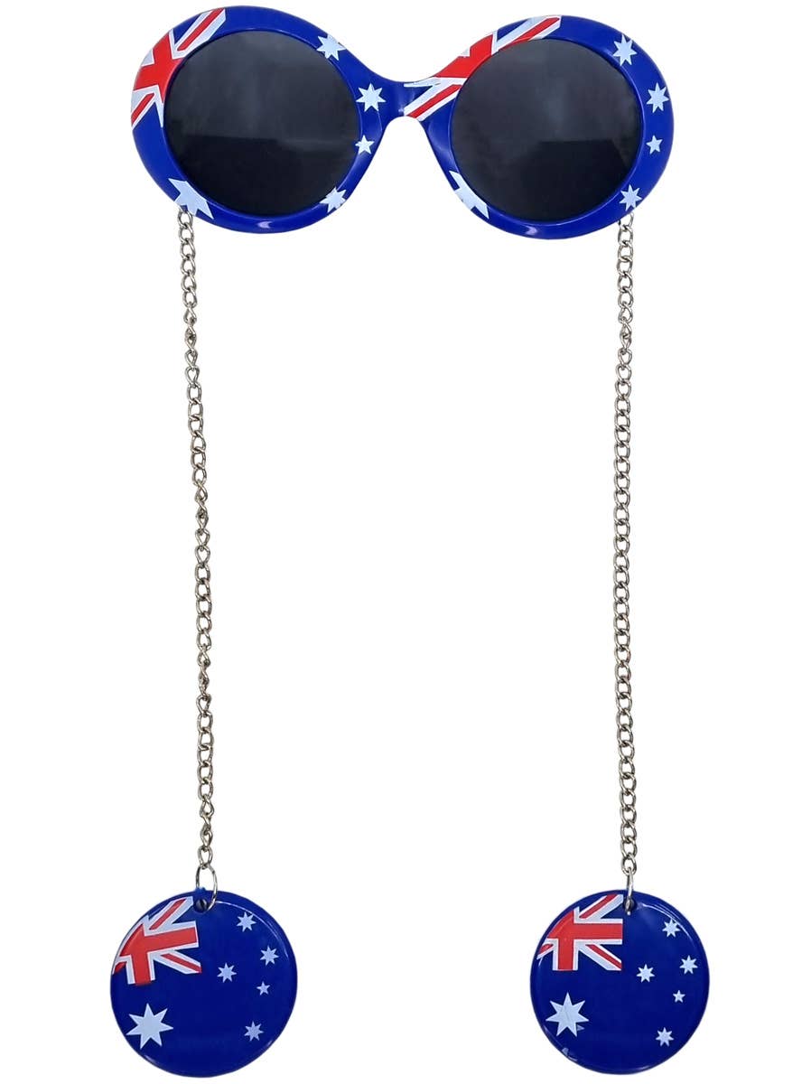 Australian Flag Frame Glasses with Chains with Aussie Flag Earring Like Discs - Main Image