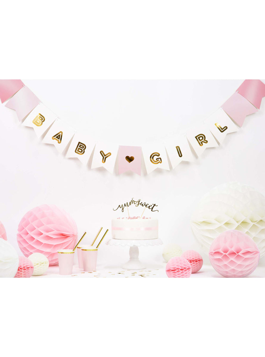 Baby Girl Pink And White Baby Shower Bunting — Lifestyle Image