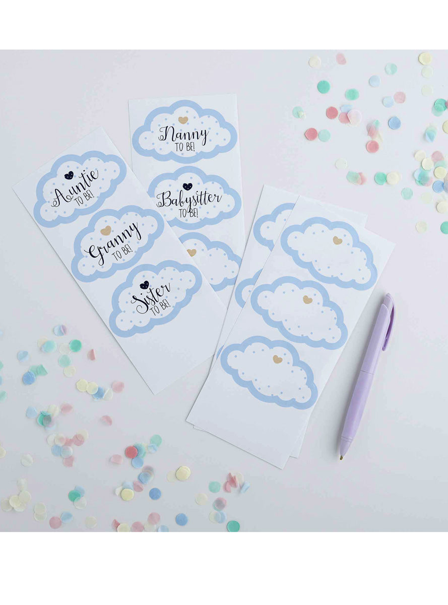 Baby Shower 18 Pack Blue Guest Stickers - Lifestyle Image