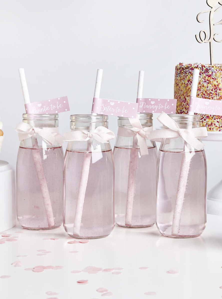Baby Shower 20 Pack Pink Paper Straws with Flags - Lifestyle Image 1