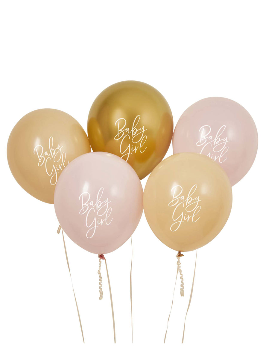 Baby Shower 5 Pack Pink Nude And Gold Baby Girl 30cm Latex Balloons — Main Image