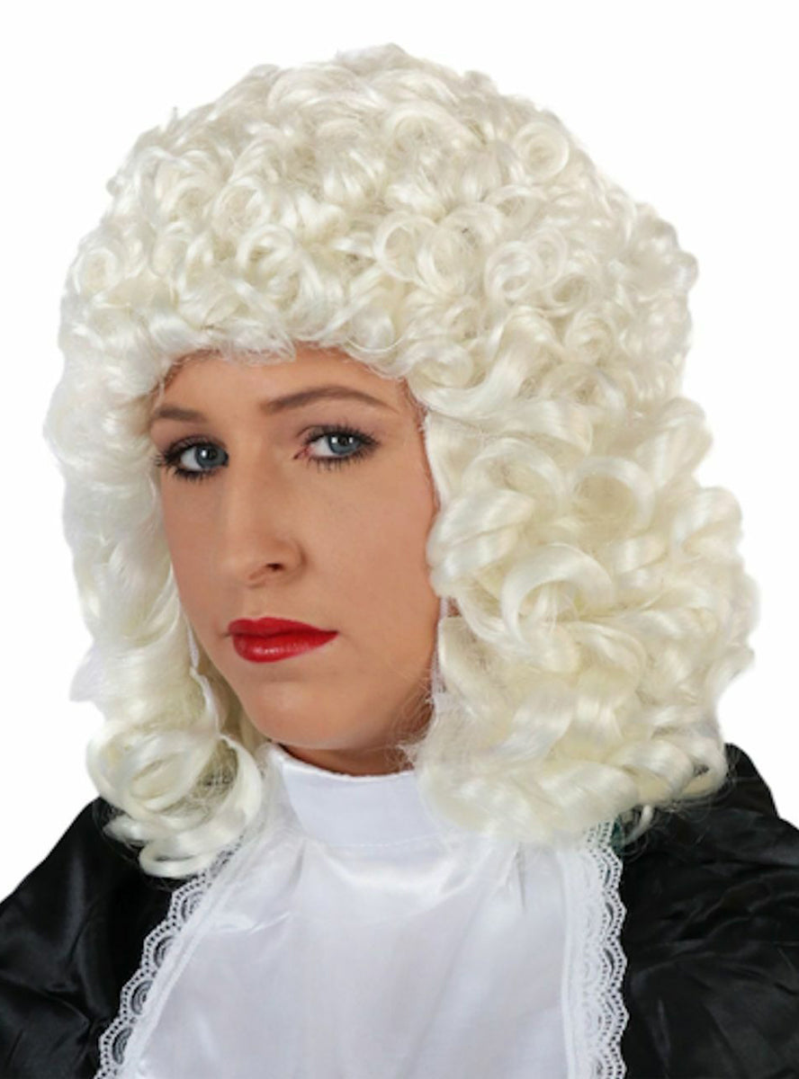 Womens Curly Blonde Barrister Lawyer Costume Wig