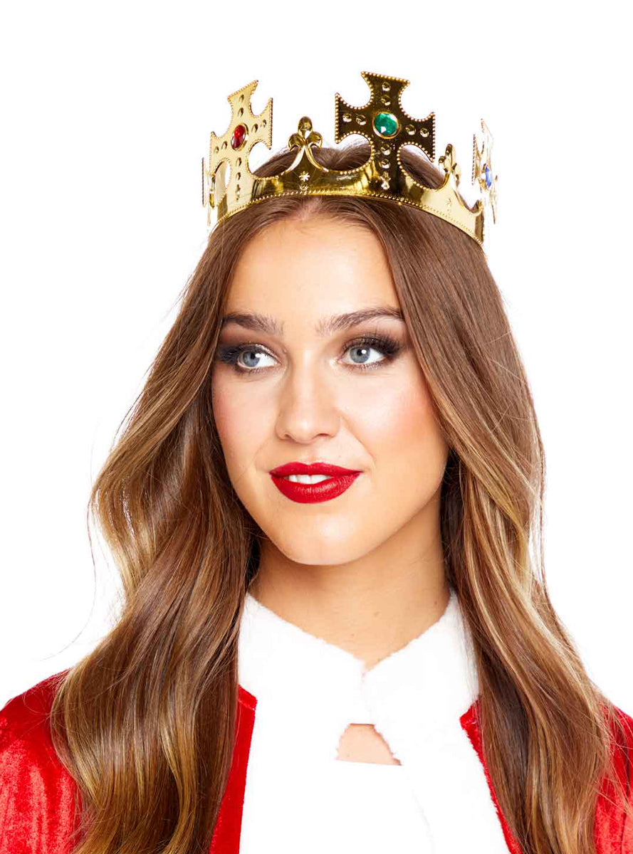 Adults Gold Bejewelled Costume Crown - Main Image