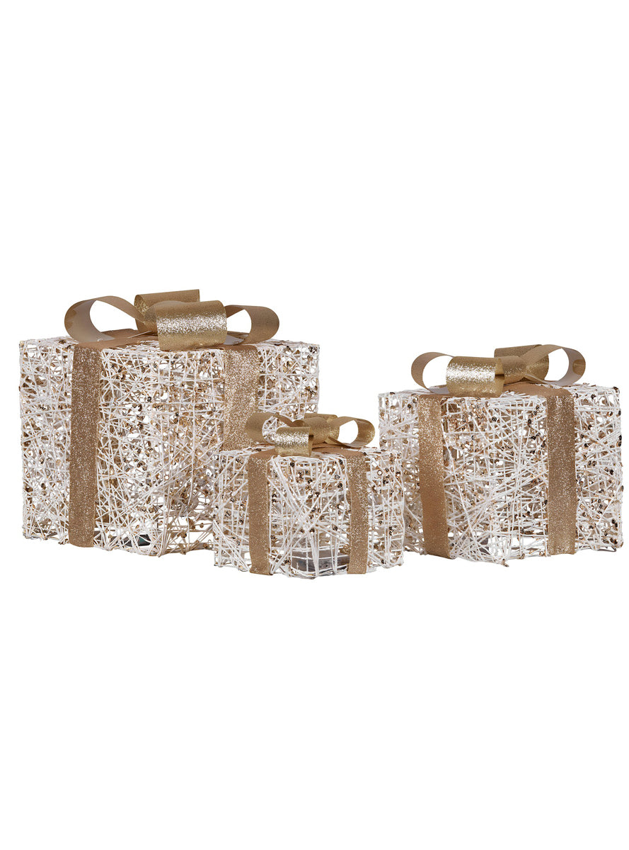 Battery Operated Christabelle Warm White 3 Piece Set Golden Christmas Gift Box Decorations - Alternate Image
