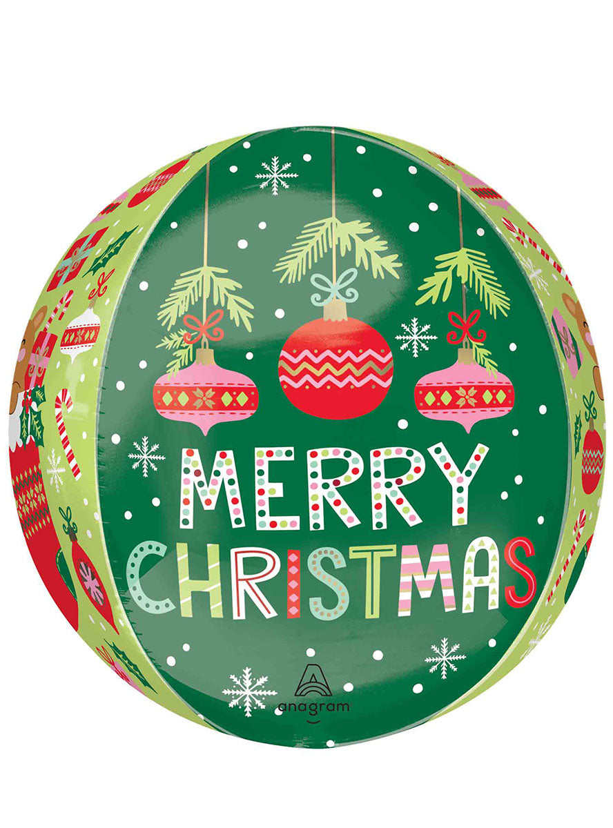 Beary Christmas Round Green Orb Balloon - Front Image