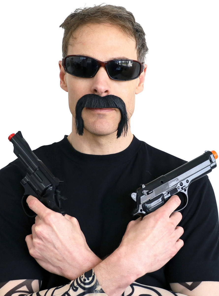 Novelty Stick On Big Black Handlebar Costume Moustache - Chopper Image