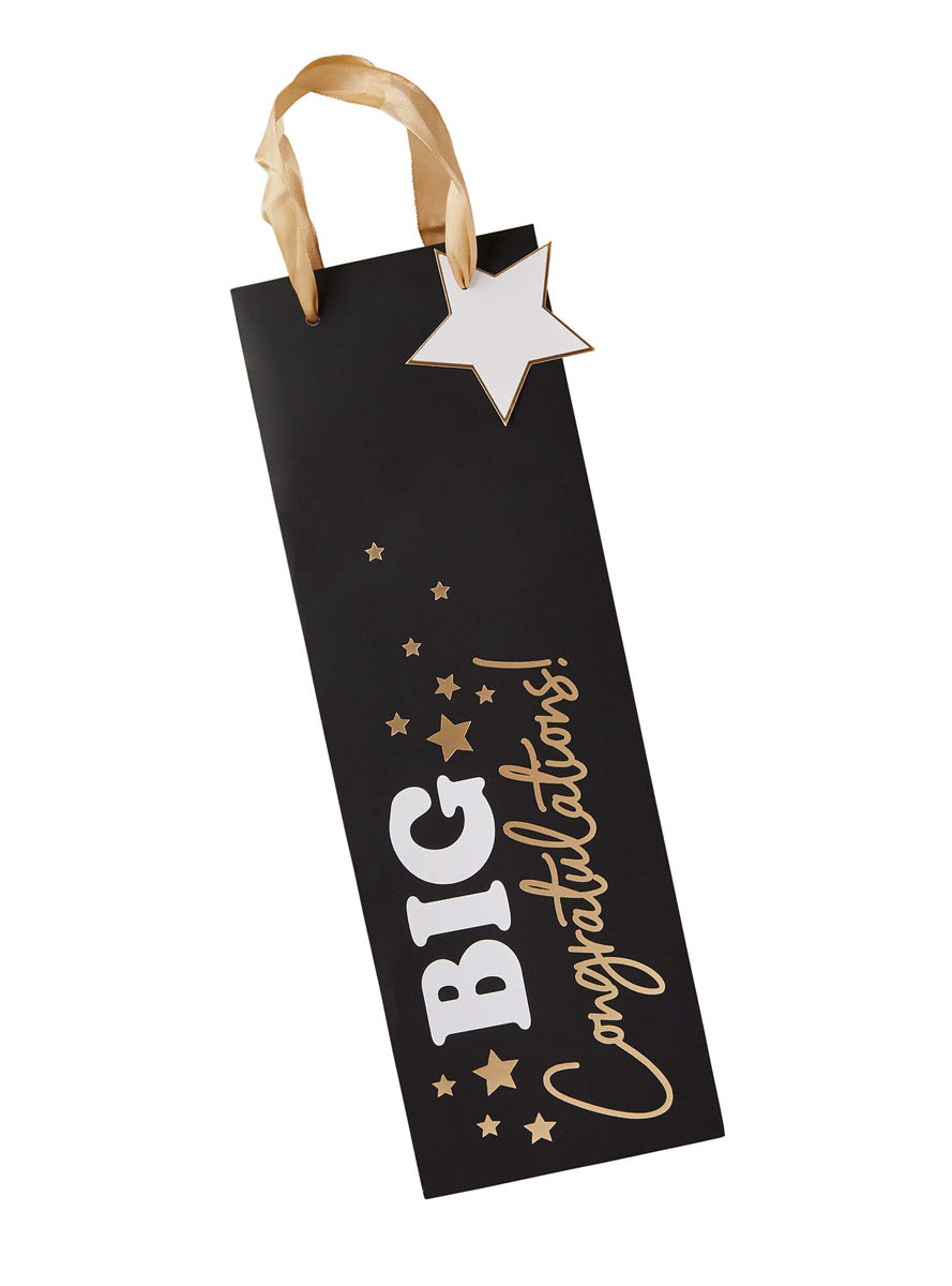 Big Congratulations 35cm Black And Gold Wine Bottle Gift Bag — Main Image