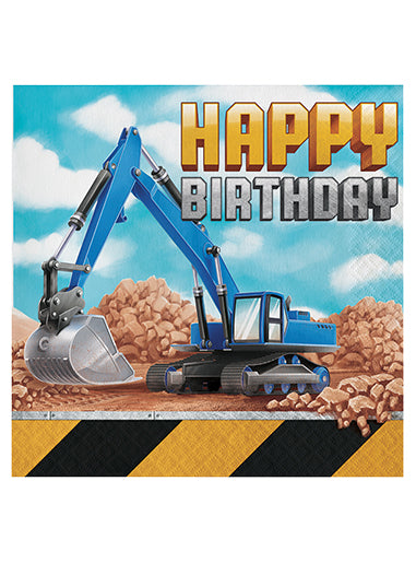 Big Dig Construction Party 16 Pack Happy Birthday Lunch Napkins - Main Image